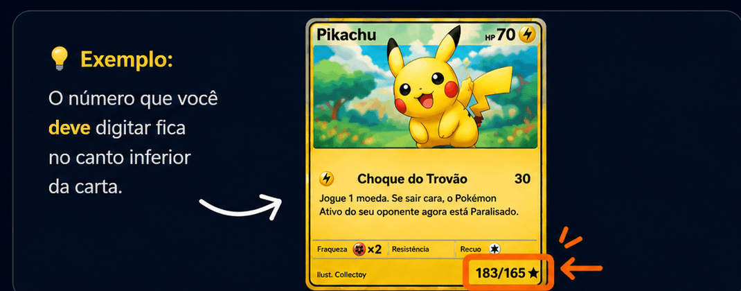 Exemplo mostrando onde encontrar o número da carta